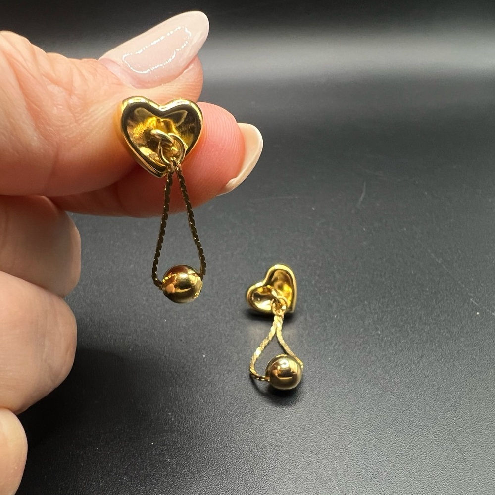 Cute Gold Tone Heart Drop Earrings Valentine’s Day Dainty Love - Picture 2 of 4